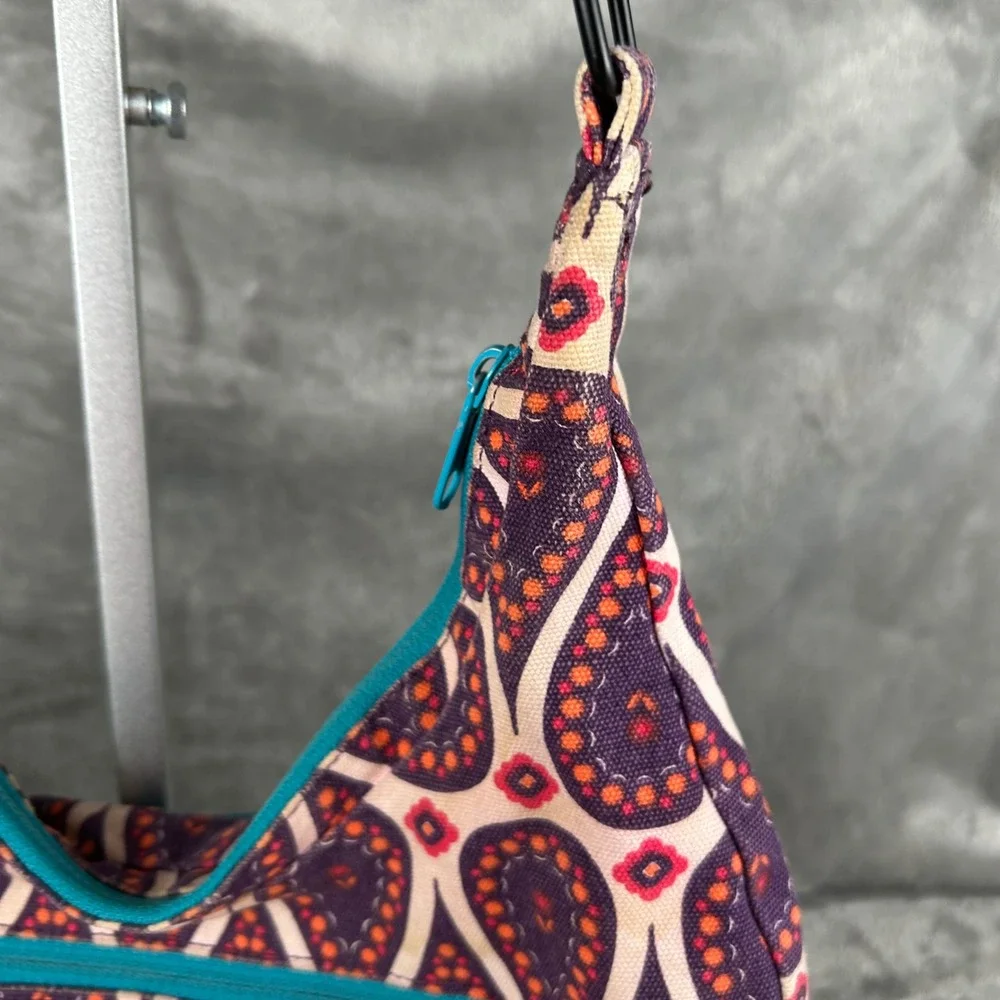 KAVU Sydney Satchel Crossbody Bag Purple Orange Paisley Canvas Shoulder Bag